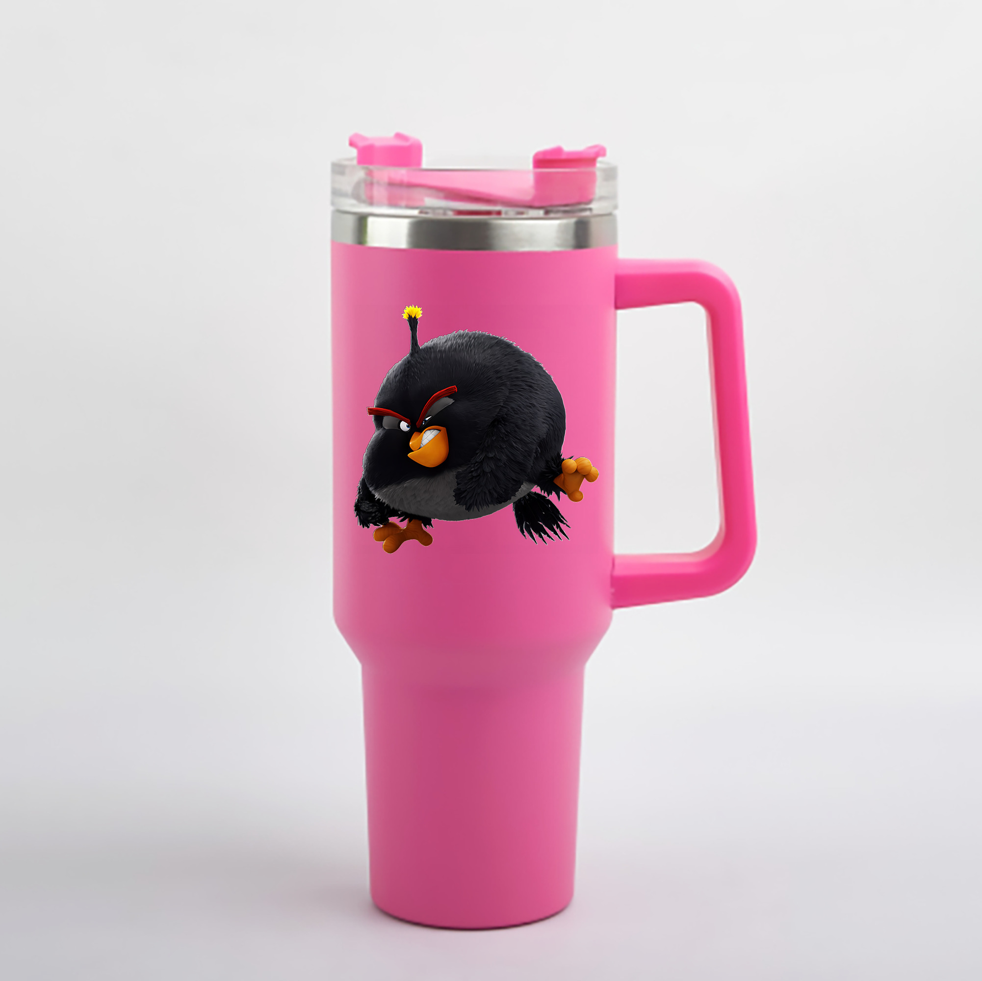 （画像用） Angry Birds アングリーバード 1200mL車用タンブラー - クリスタルステッカー（プラスチックストロー付き）